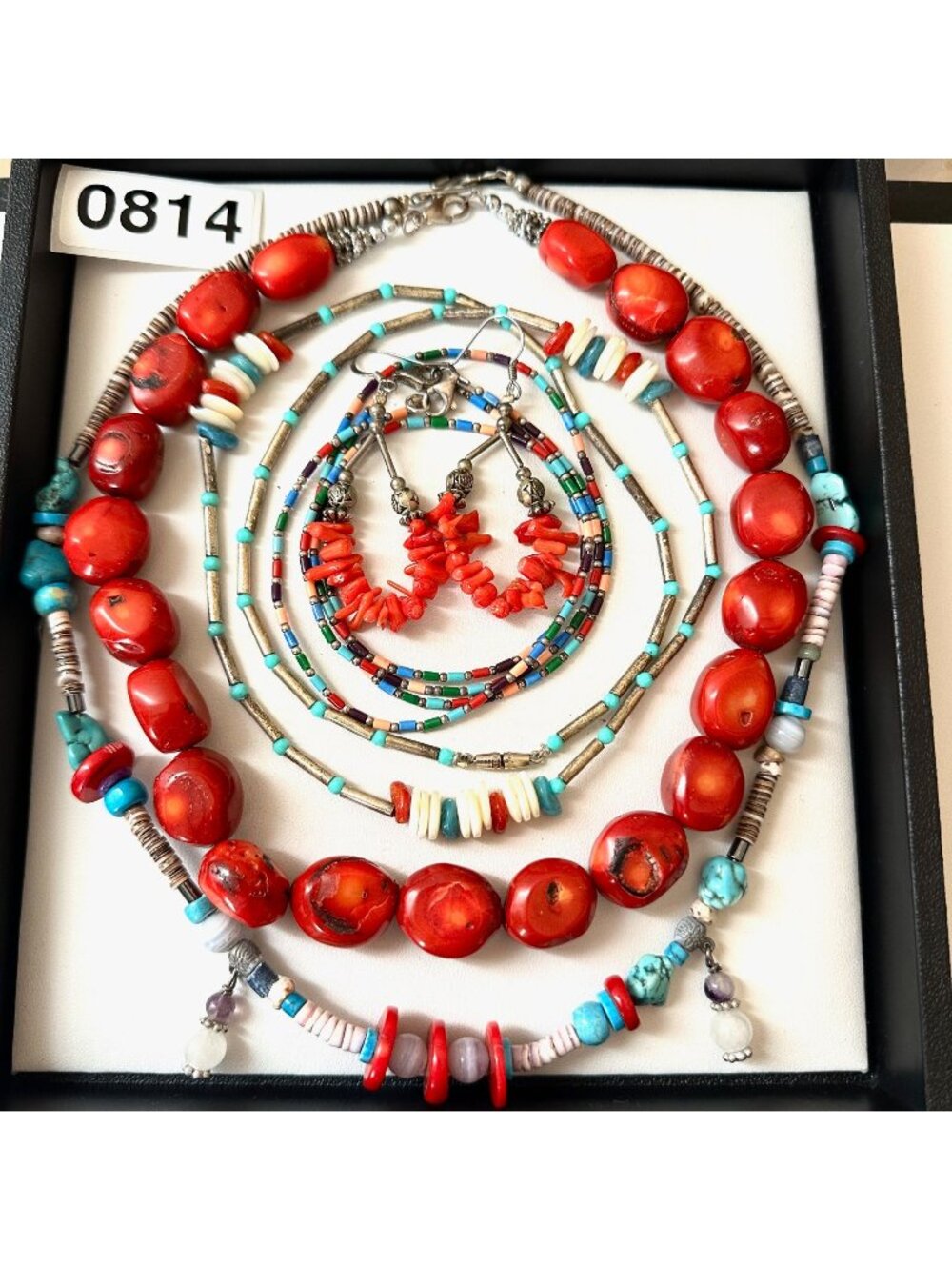 Jewelry Lot Red Coral Turquoise Heishi Bead Necklaces Earrings Mixed Metals